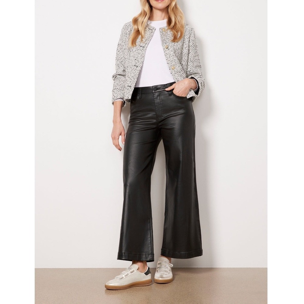KUT from the Kloth Coated Meg Wide Leg Pants Womens 12 Black High Rise Chic